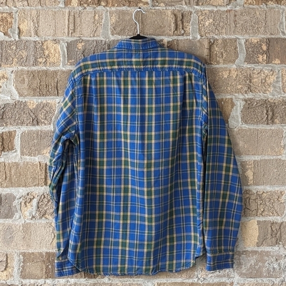 Lands' End Canvas Blue Yellow Cotton Plaid Long Sleeve Button Front Shirt Large - Picture 5 of 8